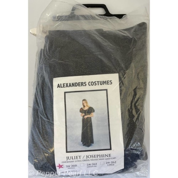 Juliet Josephine Adult Costume Small Black Dress Vest Cap Medieval Renaissance - Picture 1 of 2